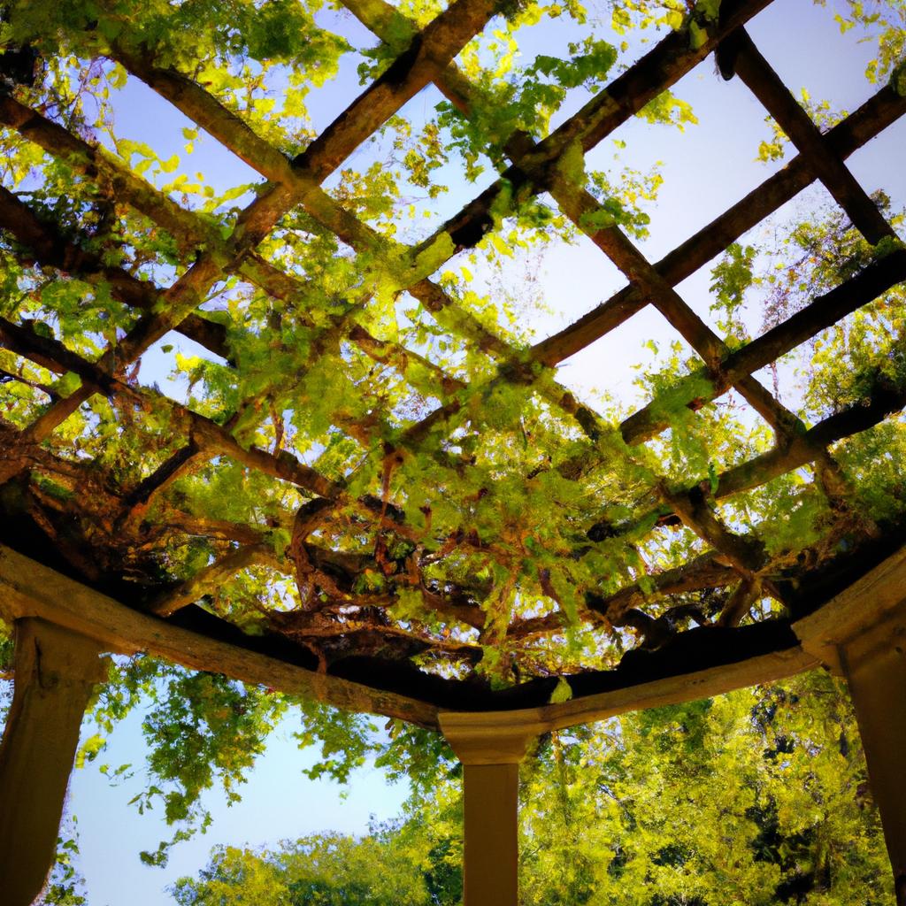 A picturesque pergola covered in lush climbing vines adds charm to a 1920s garden.