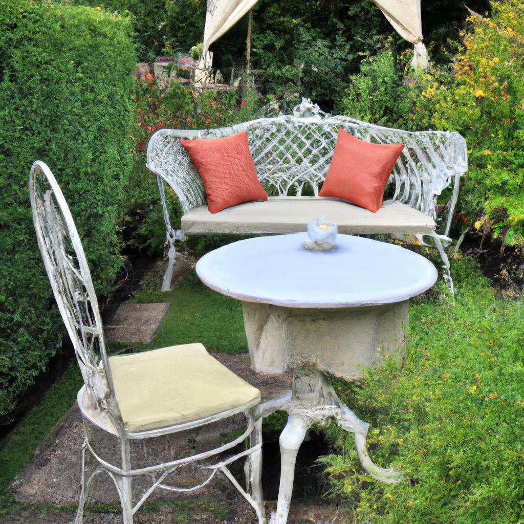 A touch of vintage elegance - a perfectly placed garden furniture set in a 1920s garden.