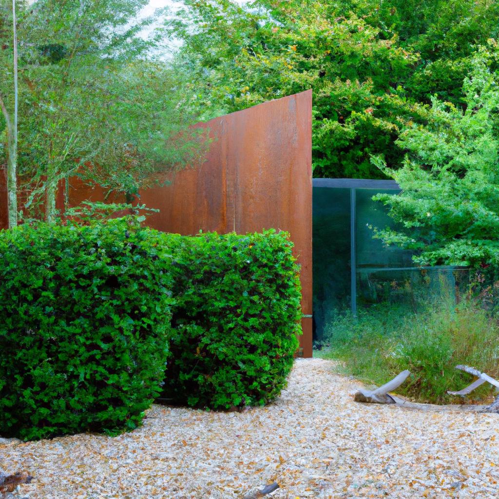 A contemporary garden showcasing unique materials and creative design elements.