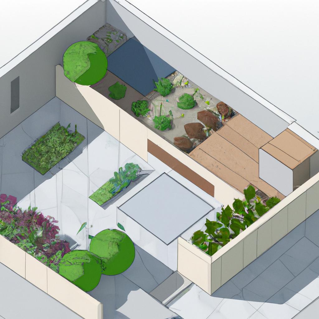 A rooftop garden oasis in a 500 sq yard house design, offering breathtaking views and a peaceful atmosphere.
