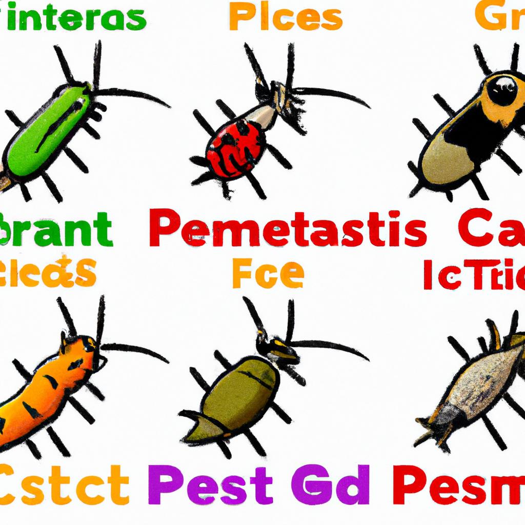 Various garden pests shown together, each with their unique impact on plant health.