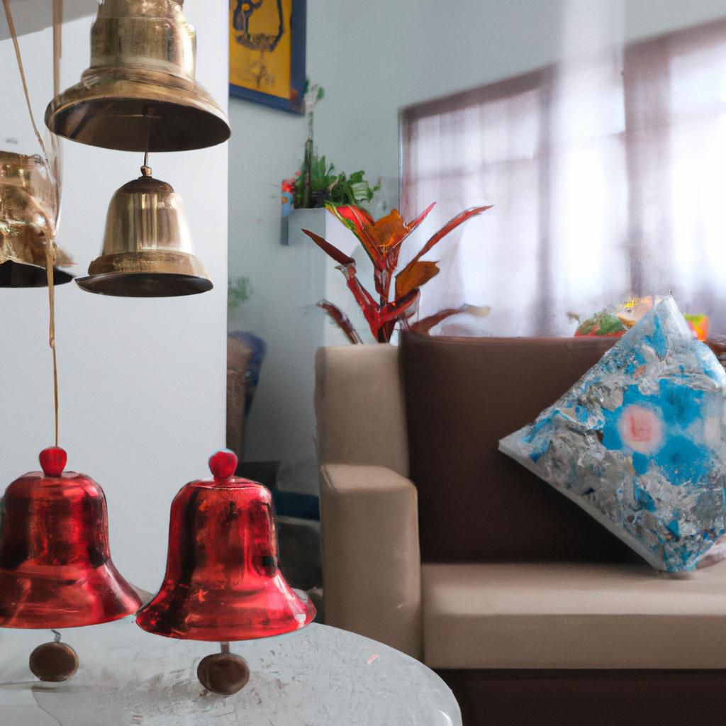 Enhancing the beauty of a living room with feng shui bells.