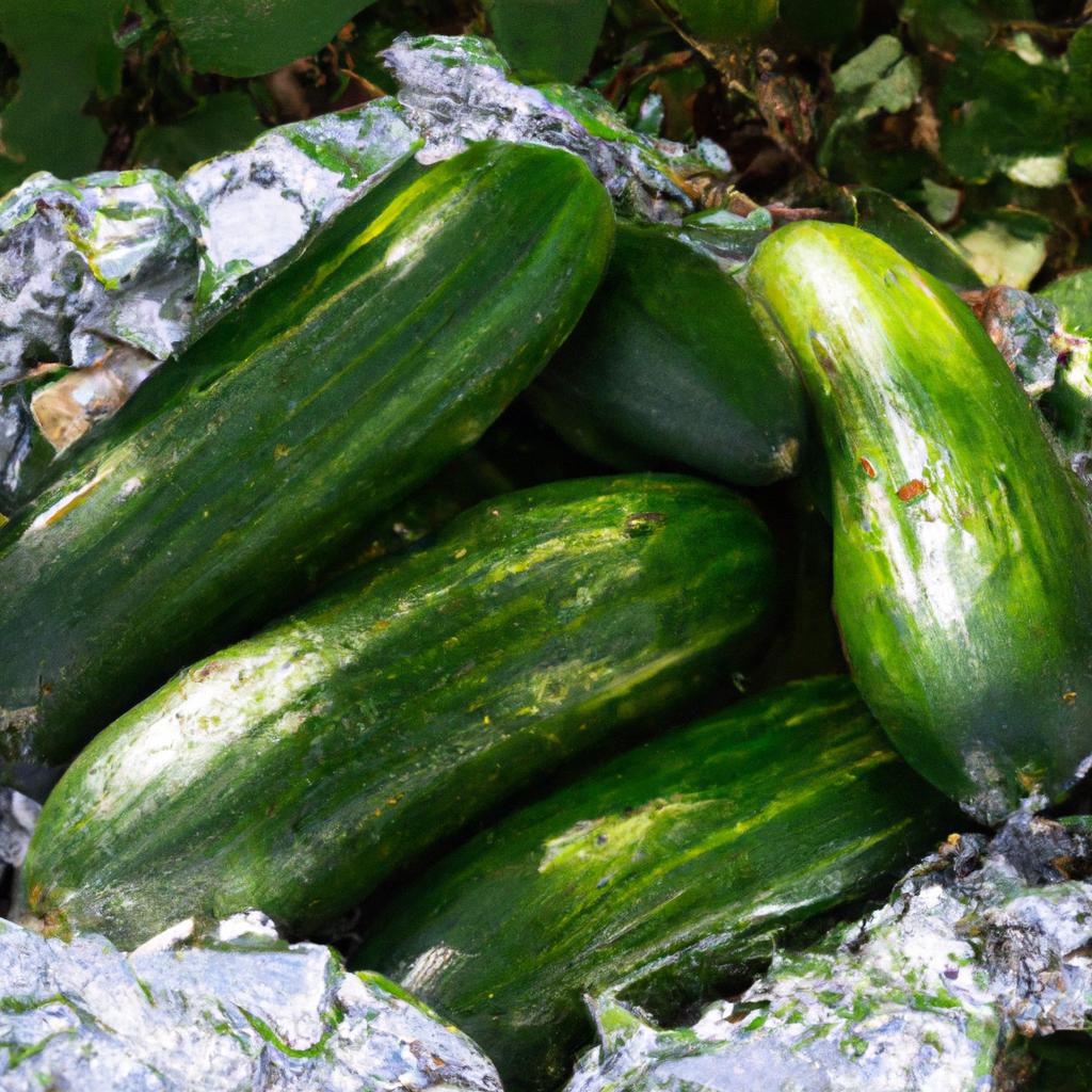 Bountiful cucumber harvest achieved with the help of aluminum foil pest control.