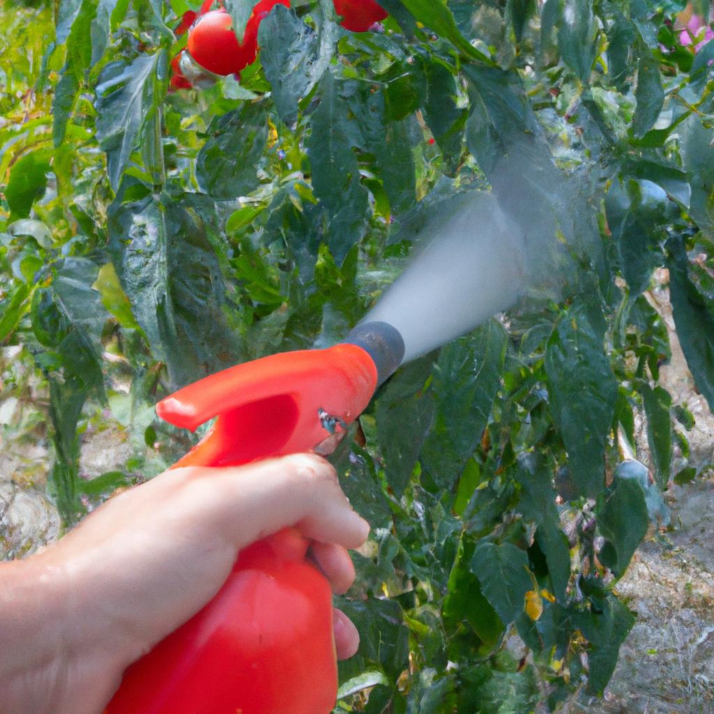 Using a homemade red pepper spray can help protect tomato plants from garden pests.