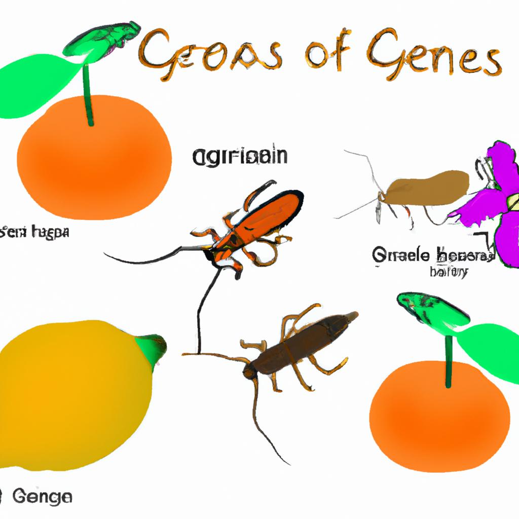 Illustration showcasing common orange garden pests: aphids, mealybugs, and scale insects.