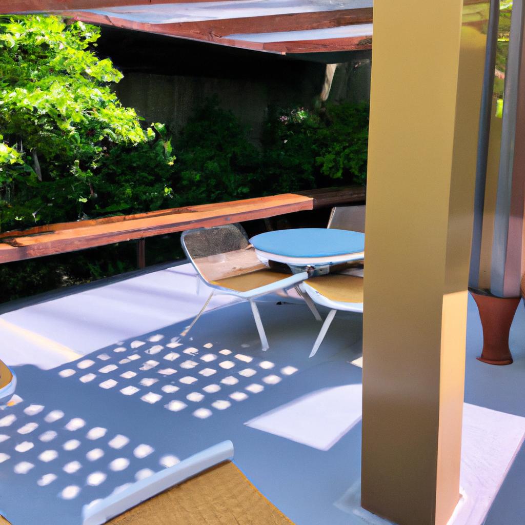 Geometric patterns and a retro color palette define this inviting 1960s garden design.