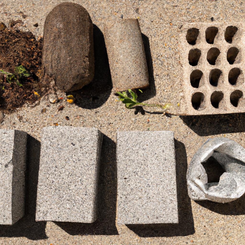 Materials required for building a concrete block raised garden bed, including concrete blocks, garden soil, and compost.
