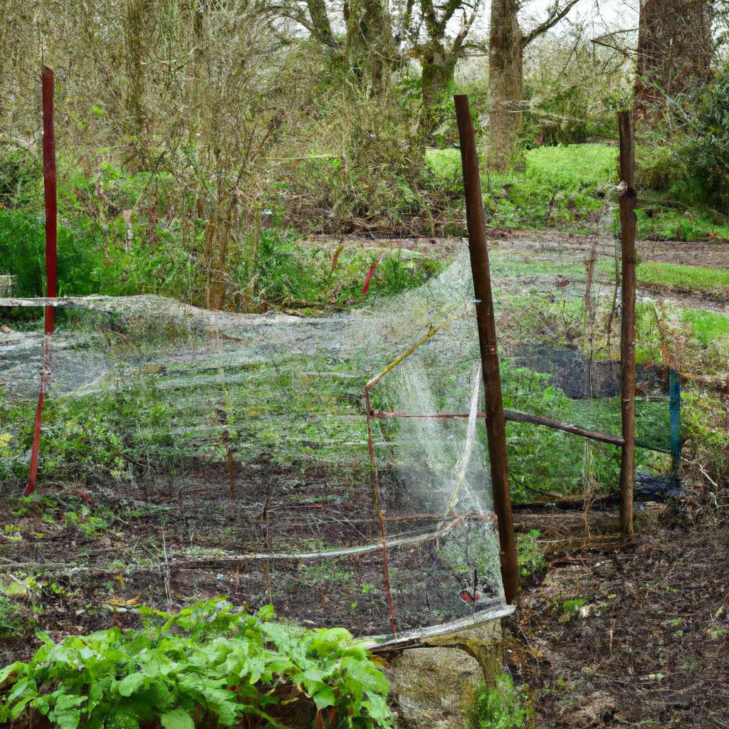 A garden protected by physical barriers and fences to deter prey.
