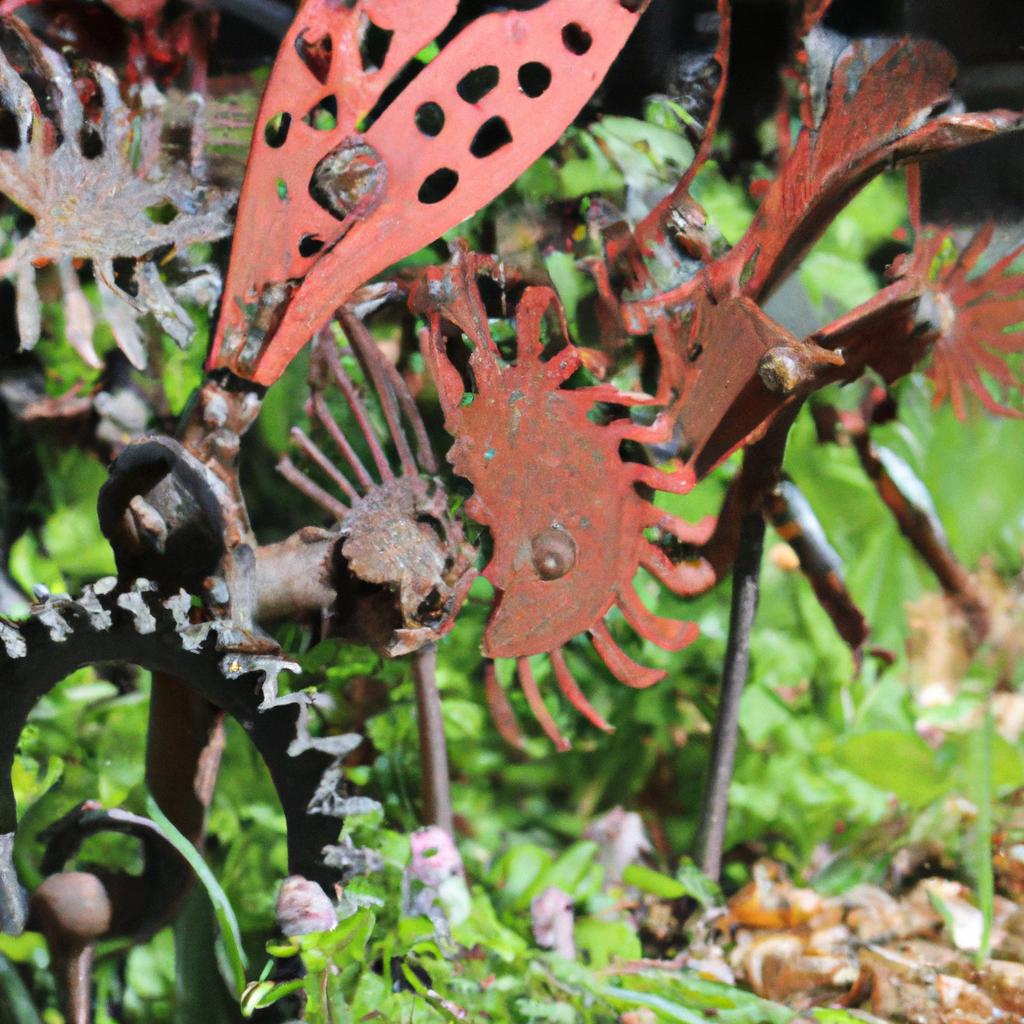 Unleashing creativity: a captivating garden sculpture made from repurposed metal scraps.