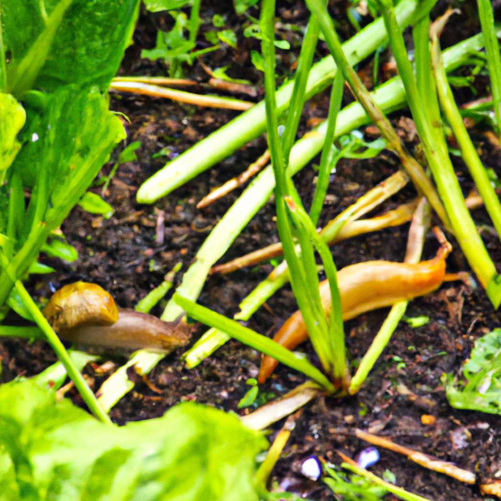 Snails and slugs damaging vegetable plants in an Australian garden.
