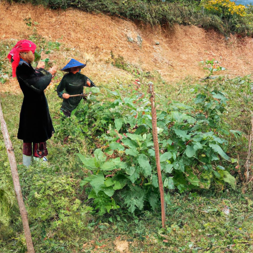 Hmong gardeners skillfully utilize specific tools for harvesting and pruning tasks.