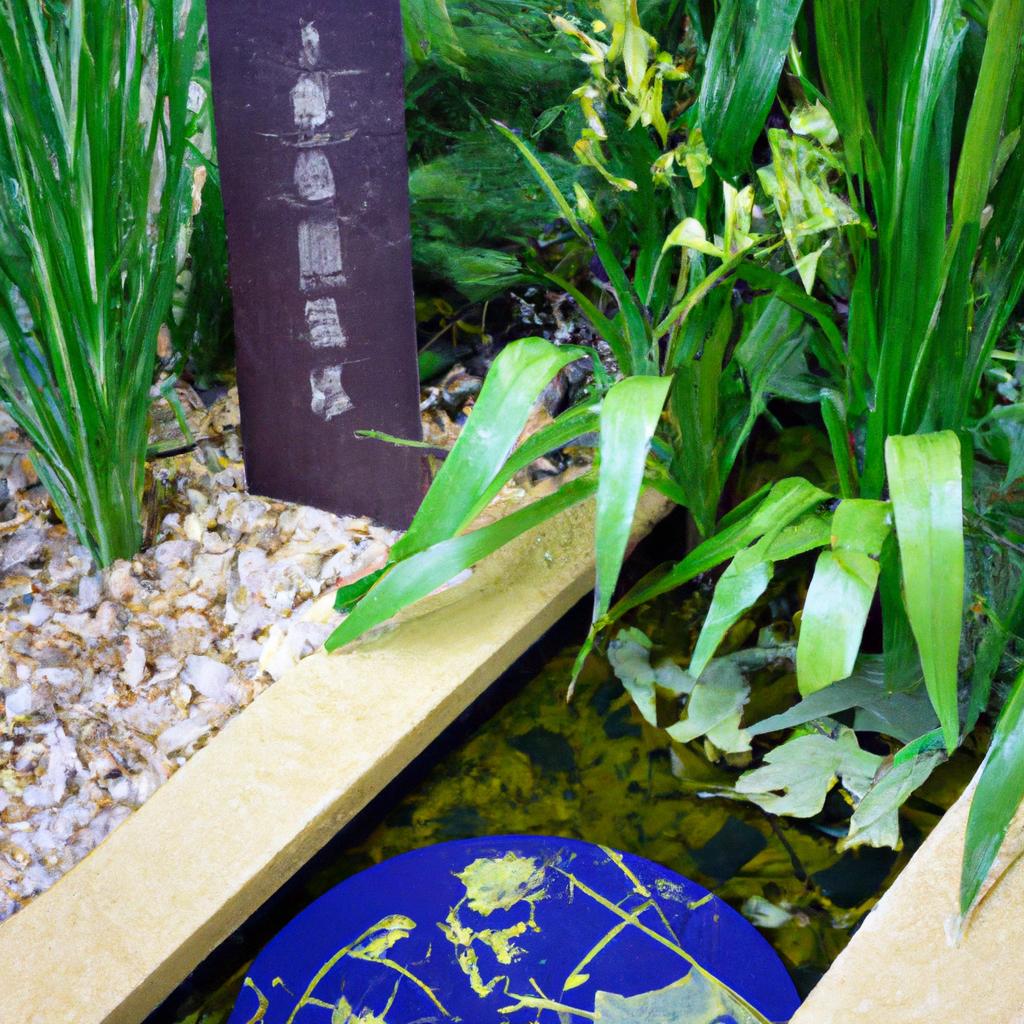 A serene water feature complementing the feng shui elements in the garden.