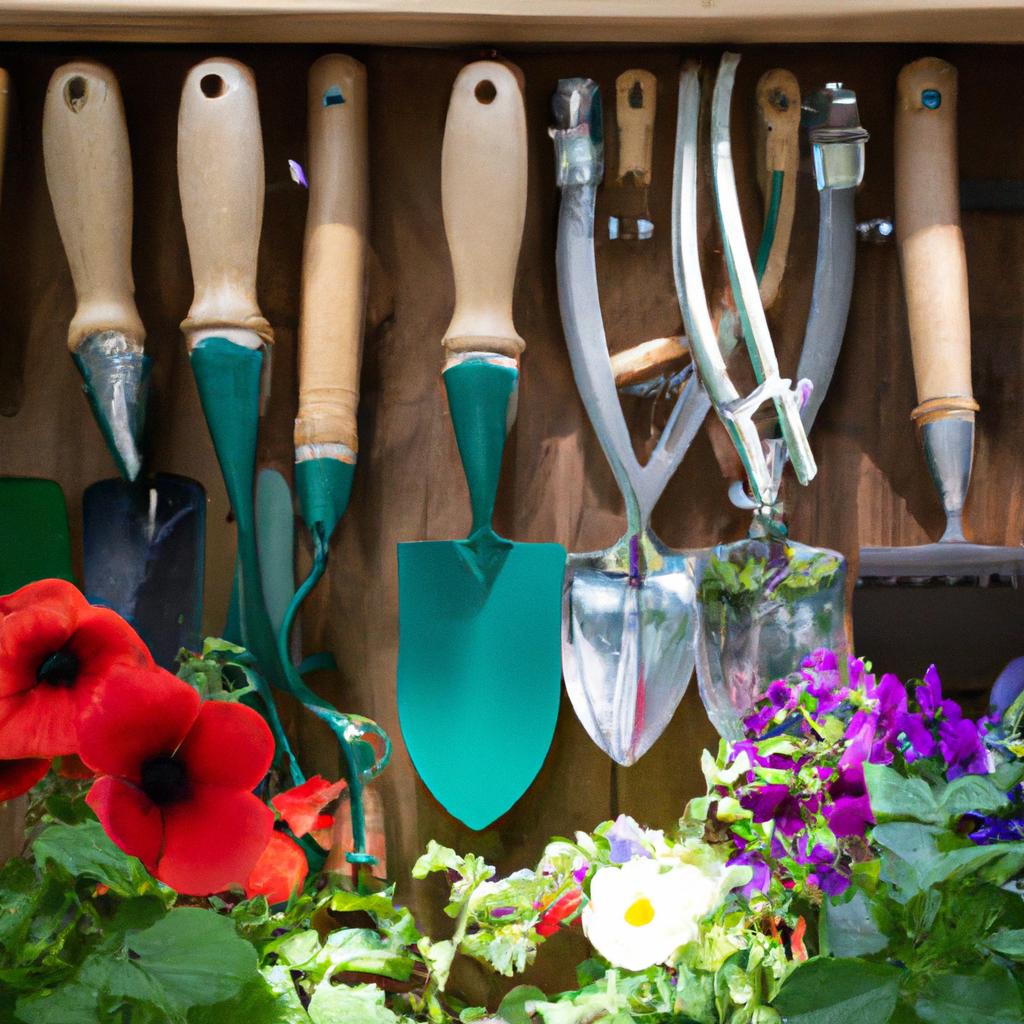 Organized widger garden tool storage for a well-maintained gardening setup.