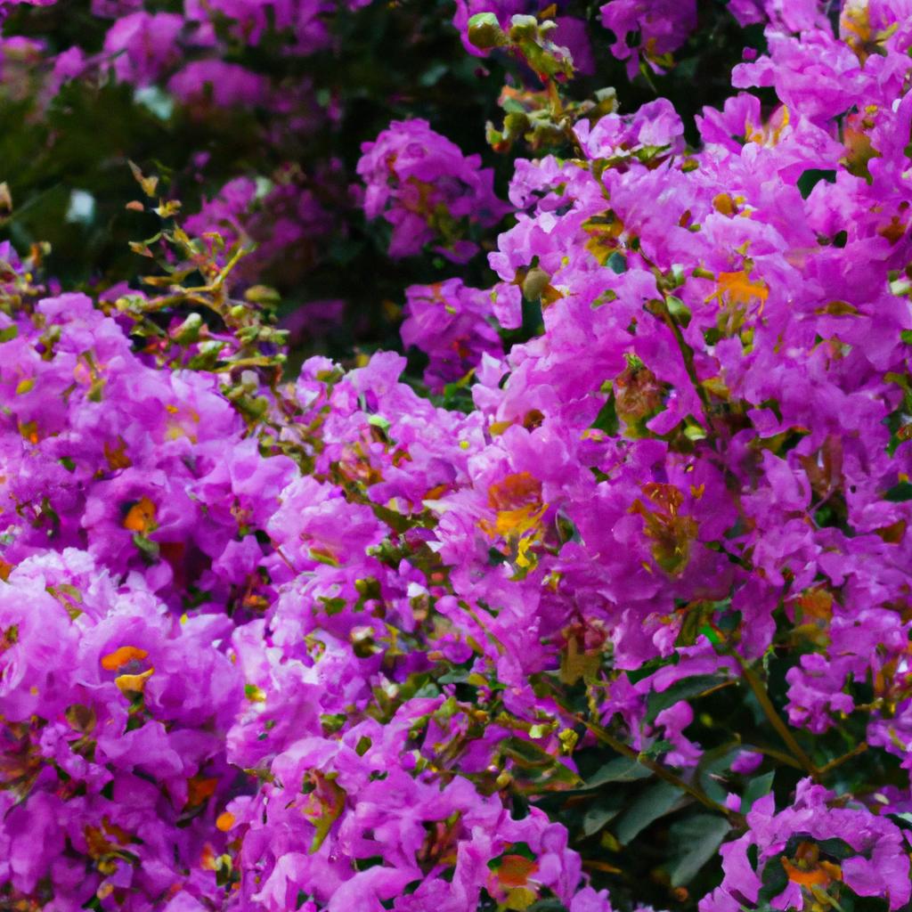 Experience the enchanting purple blooms of the crepe myrtle tree.