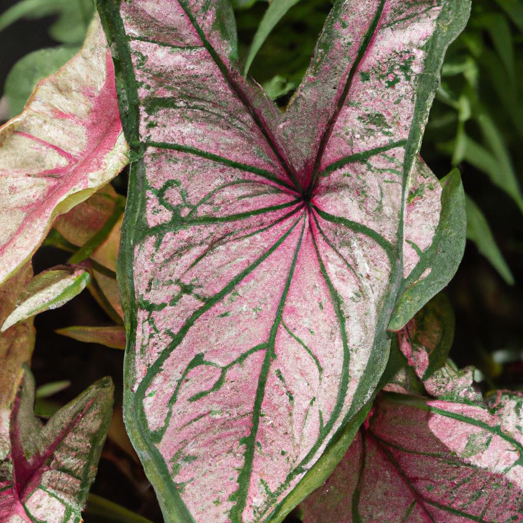 Find serenity in your garden with the lush foliage of Caladium Pink Symphony.
