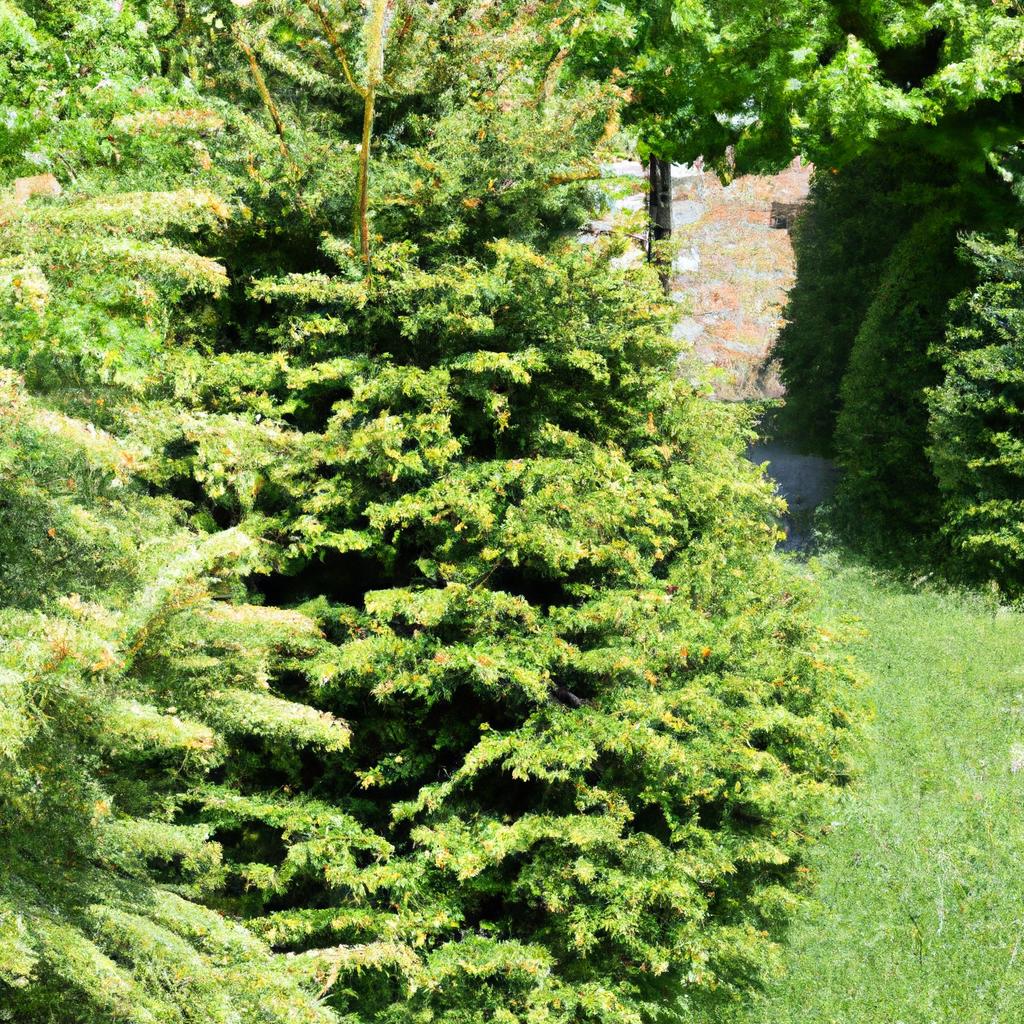 The Fat Albert Spruce adds a touch of grandeur to the garden, attracting attention with its unique form and vibrant color.