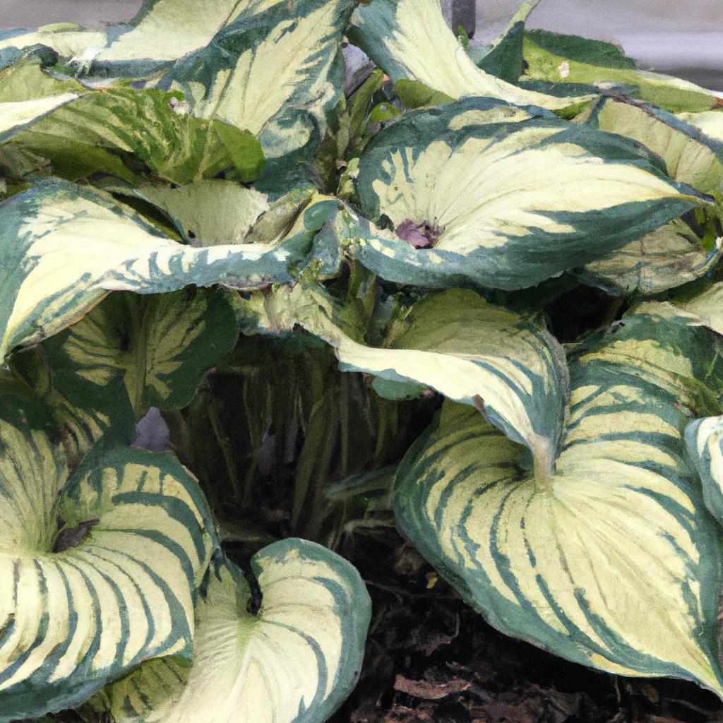 A well-maintained elephant ear hosta plant thriving in a shaded garden corner.