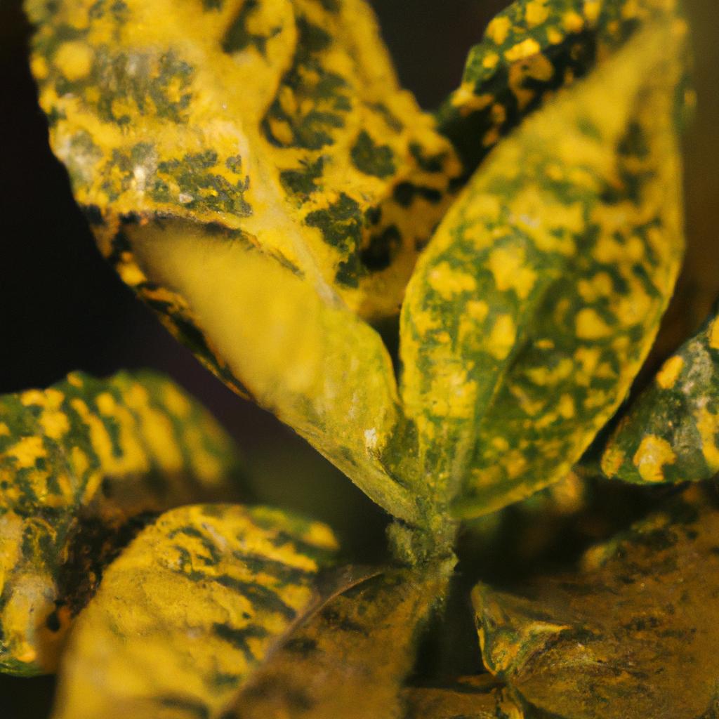 The variegated leaves of the Croton Gold Dust create an eye-catching pattern